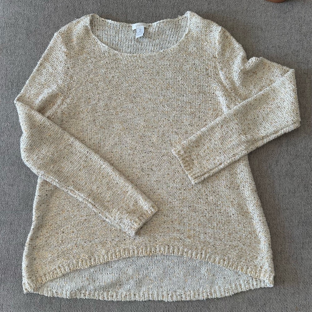Chicos cotton sweater with gold sequins, women’s medium